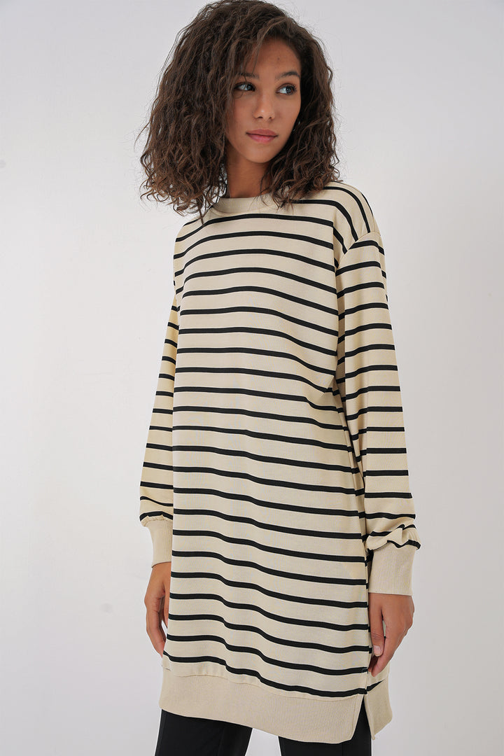 Bigdart 55452 Tunique de hijab à col bateau rayée pour femme - Noir