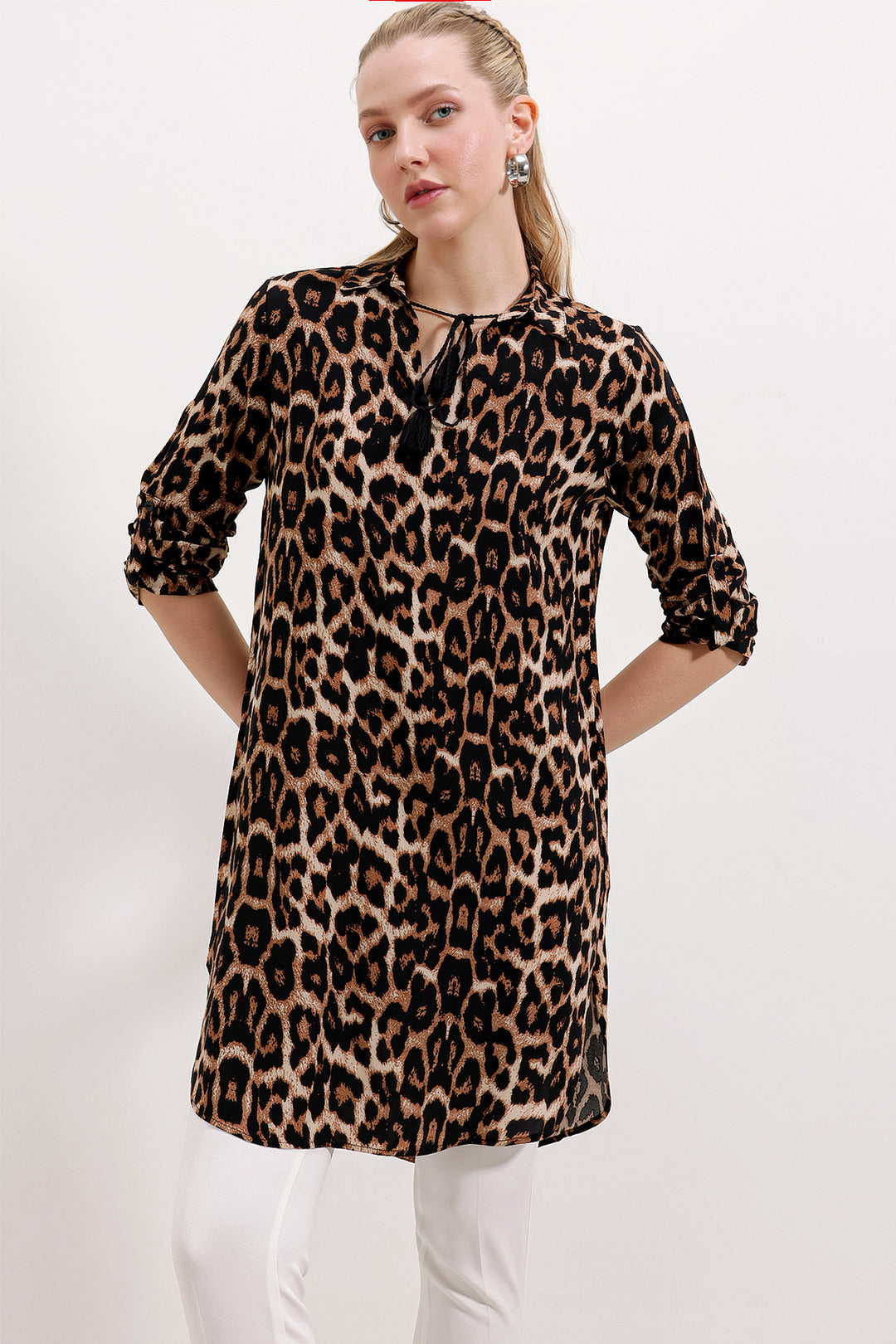 Bigdart Tunique rayée à col lacé 5613 - Marron