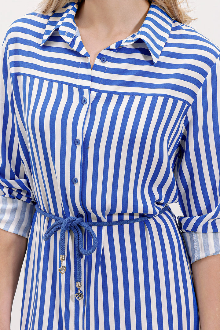 Bigdart 5629 Robe à Rayures avec Ceinture - Bleu roi