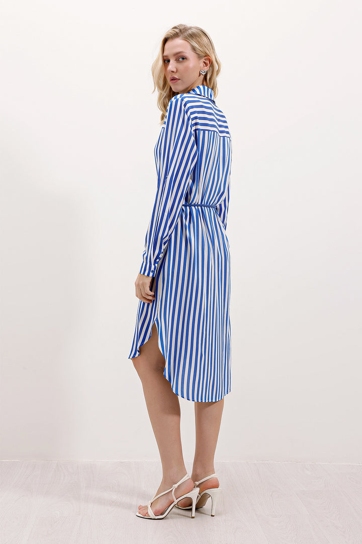 Bigdart 5629 Robe à Rayures avec Ceinture - Bleu roi