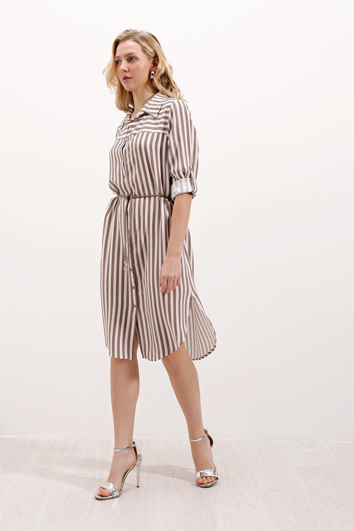 Bigdart Robe à rayures avec ceinture 5629 - Vison