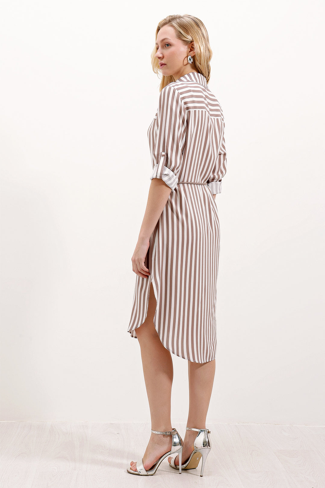 Bigdart Robe à rayures avec ceinture 5629 - Vison