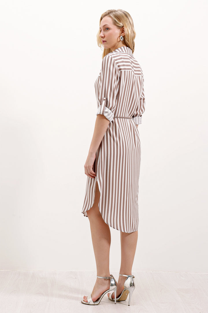 Bigdart Robe à rayures avec ceinture 5629 - Vison
