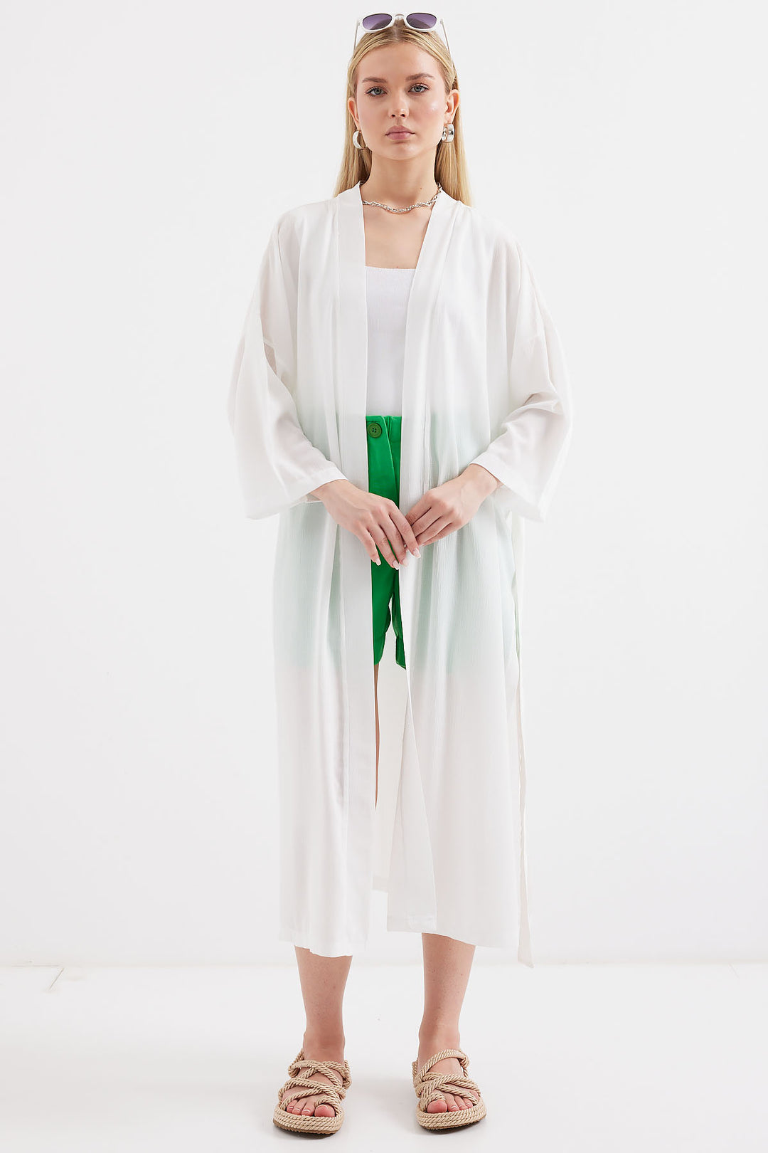Bigdart Kimono d'été fendu 5835 - Blanc