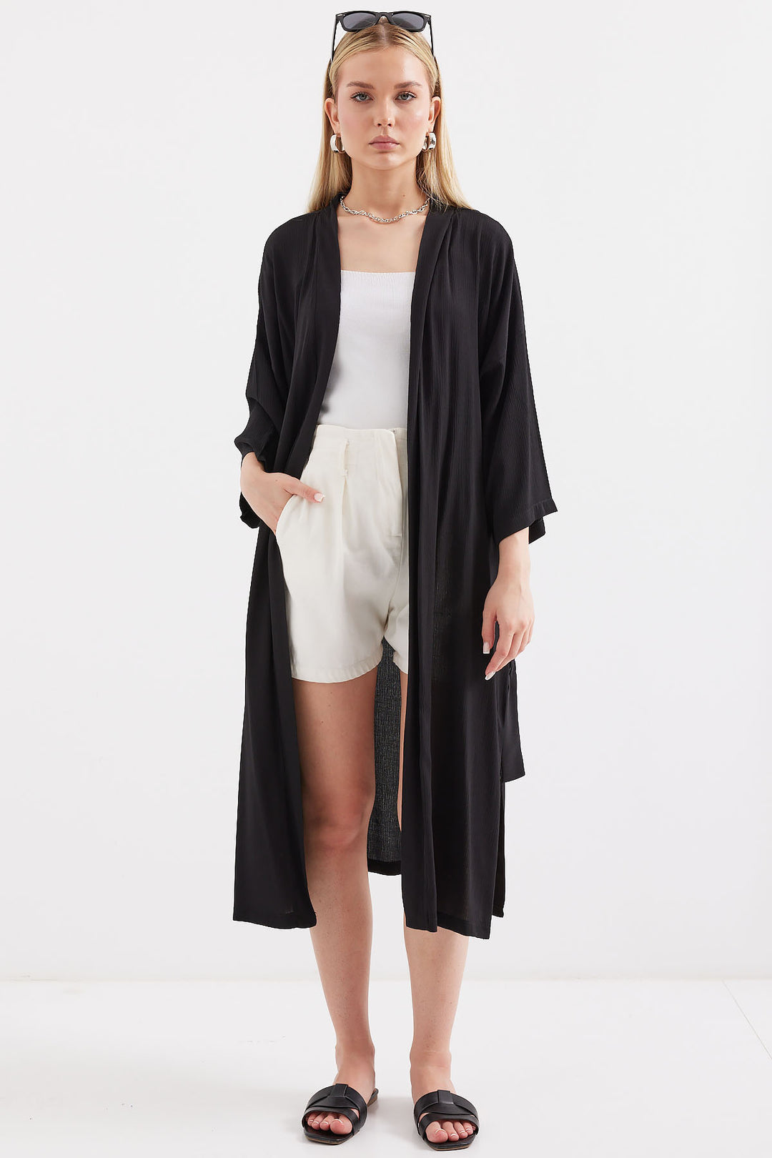 Bigdart 5835 Kimono d'été fendu - Noir