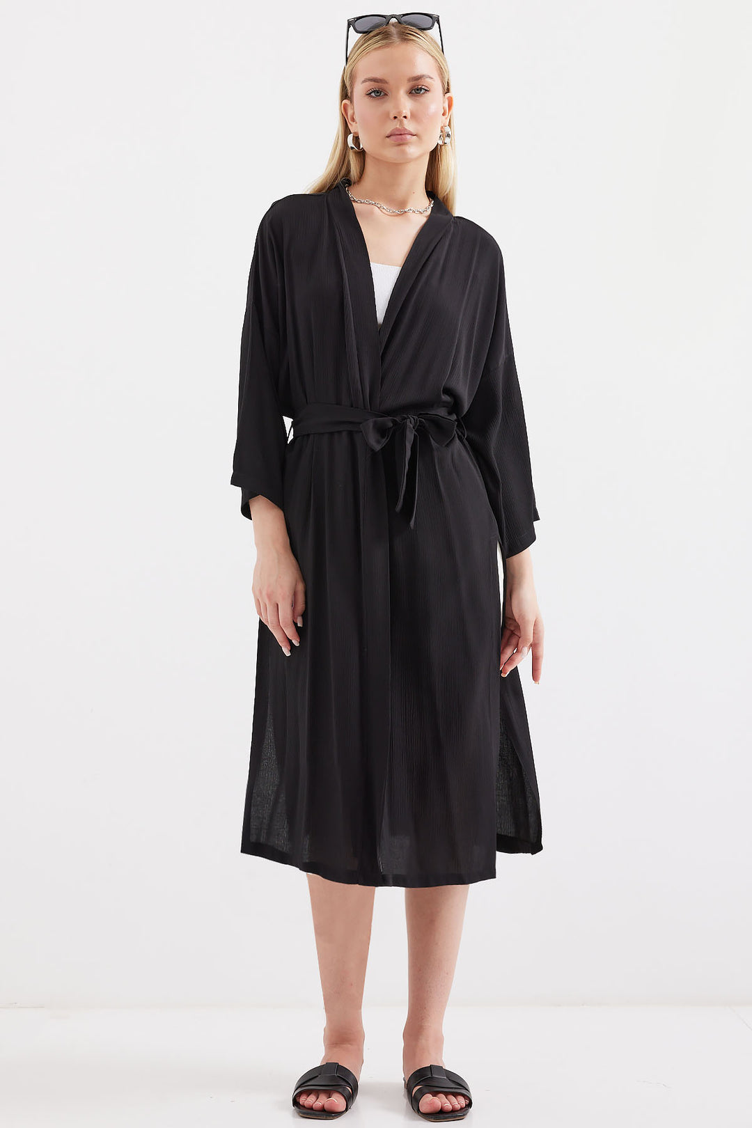 Bigdart 5835 Kimono d'été fendu - Noir