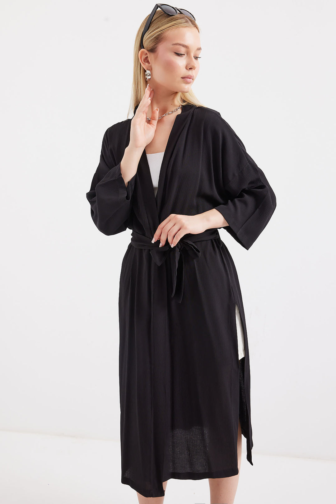 Bigdart 5835 Kimono d'été fendu - Noir
