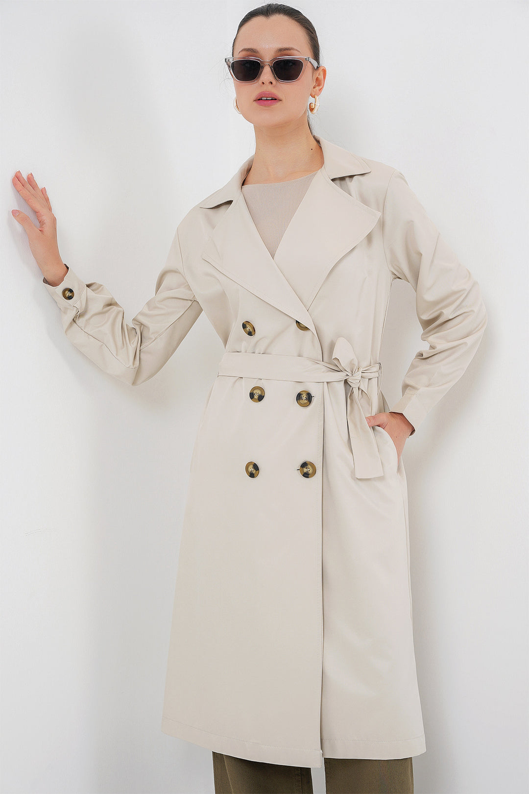 Bigdart 5853 Manteau trench à col croisé avec impression au dos - A.Bej