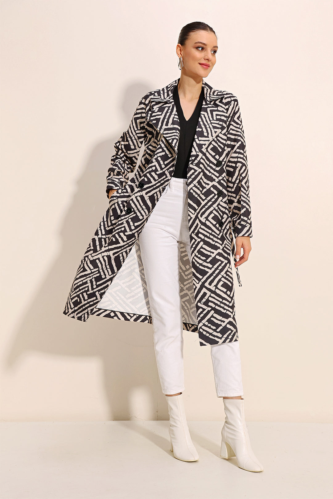 Bigdart 5853 Trench à col croisé à motifs - Noir charbon