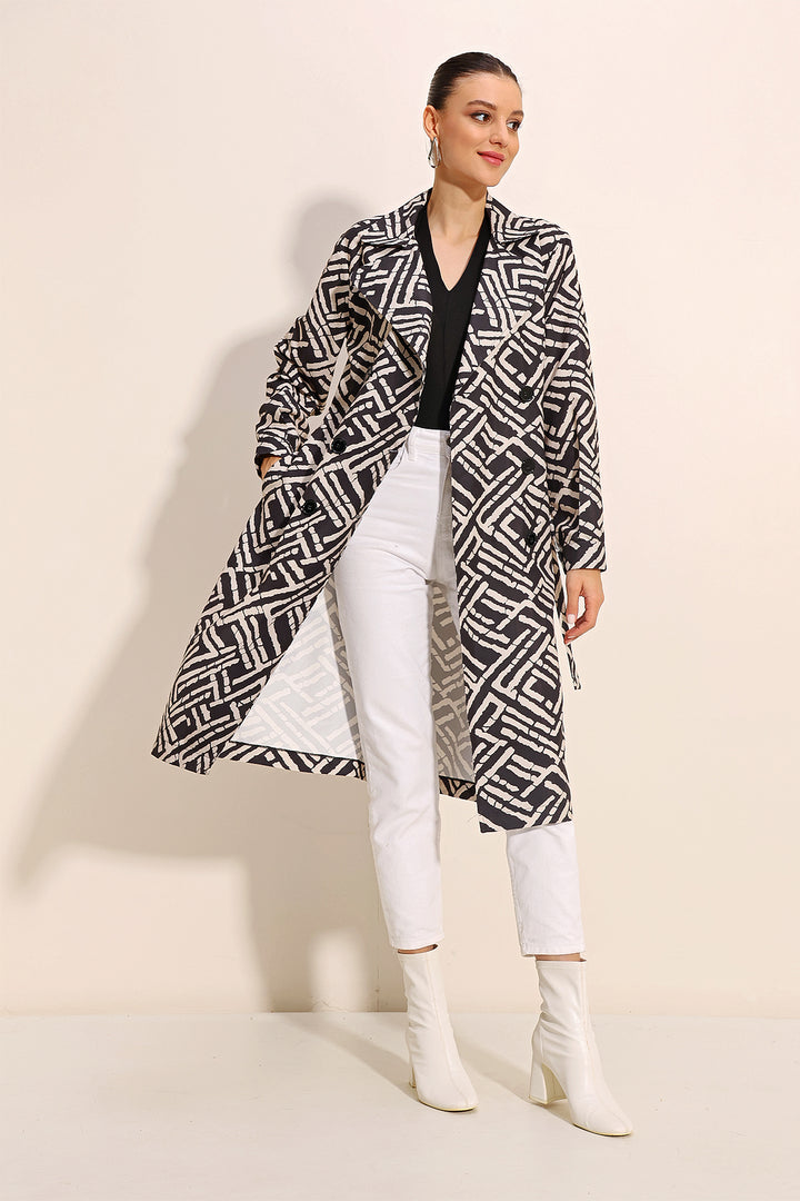 Bigdart 5853 Trench à col croisé à motifs - Noir charbon