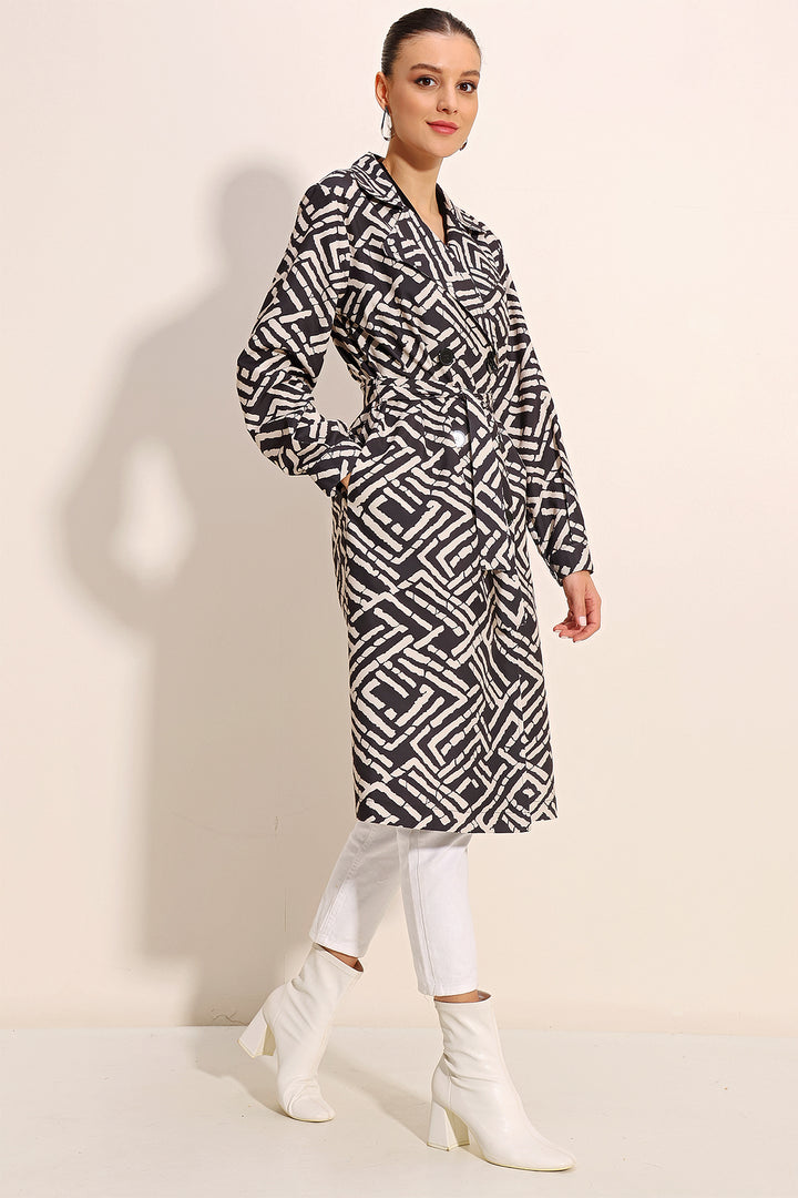 Bigdart 5853 Trench à col croisé à motifs - Noir charbon