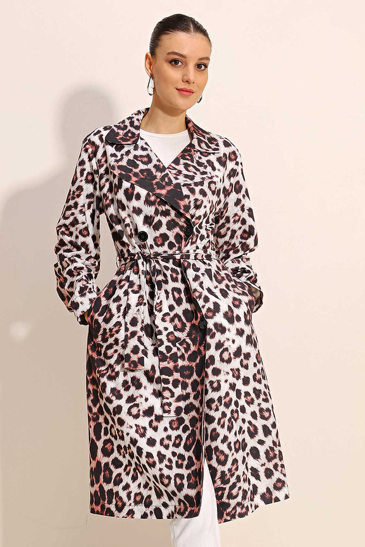 Bigdart 5853 Manteau trench croisé à motifs - Écru