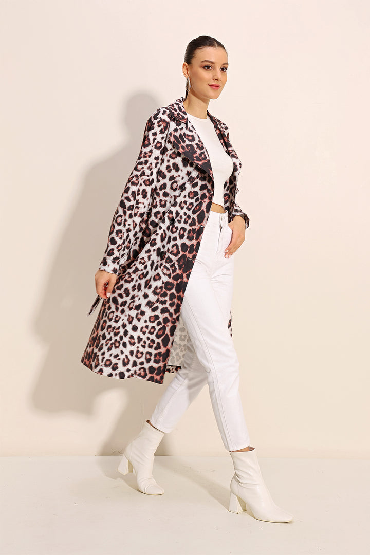 Bigdart 5853 Manteau trench croisé à motifs - Écru