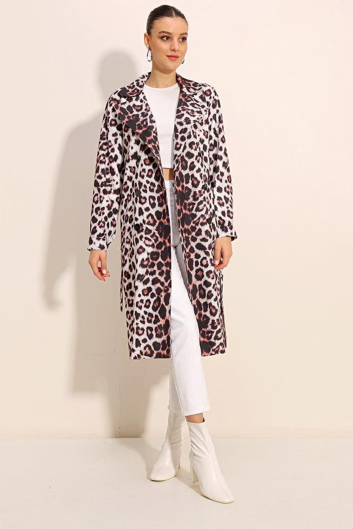 Bigdart 5853 Manteau trench croisé à motifs - Écru