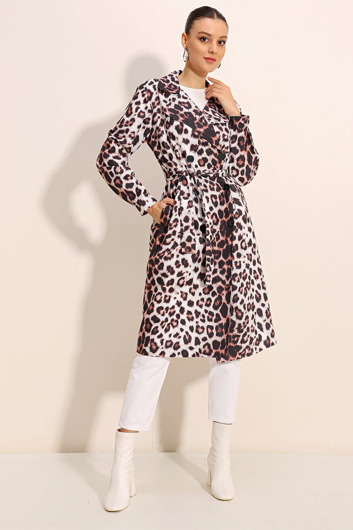 Bigdart 5853 Manteau trench croisé à motifs - Écru