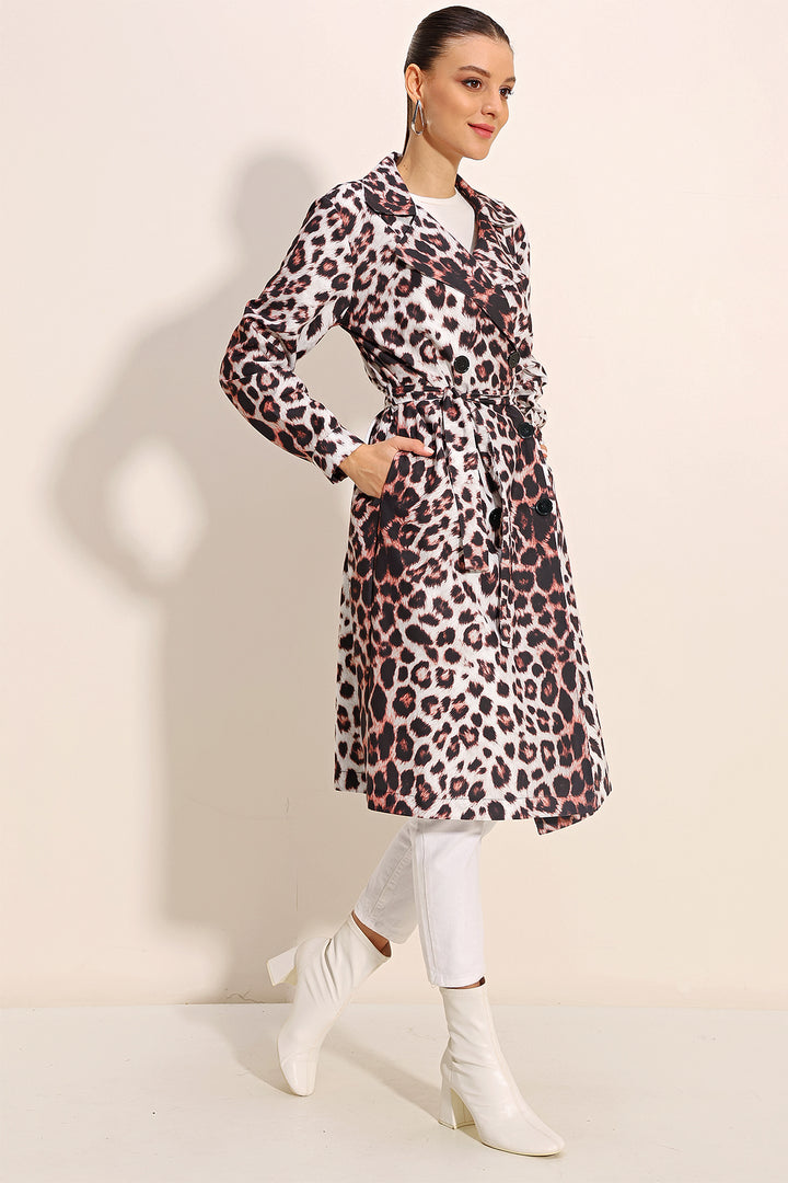 Bigdart 5853 Manteau trench croisé à motifs - Écru