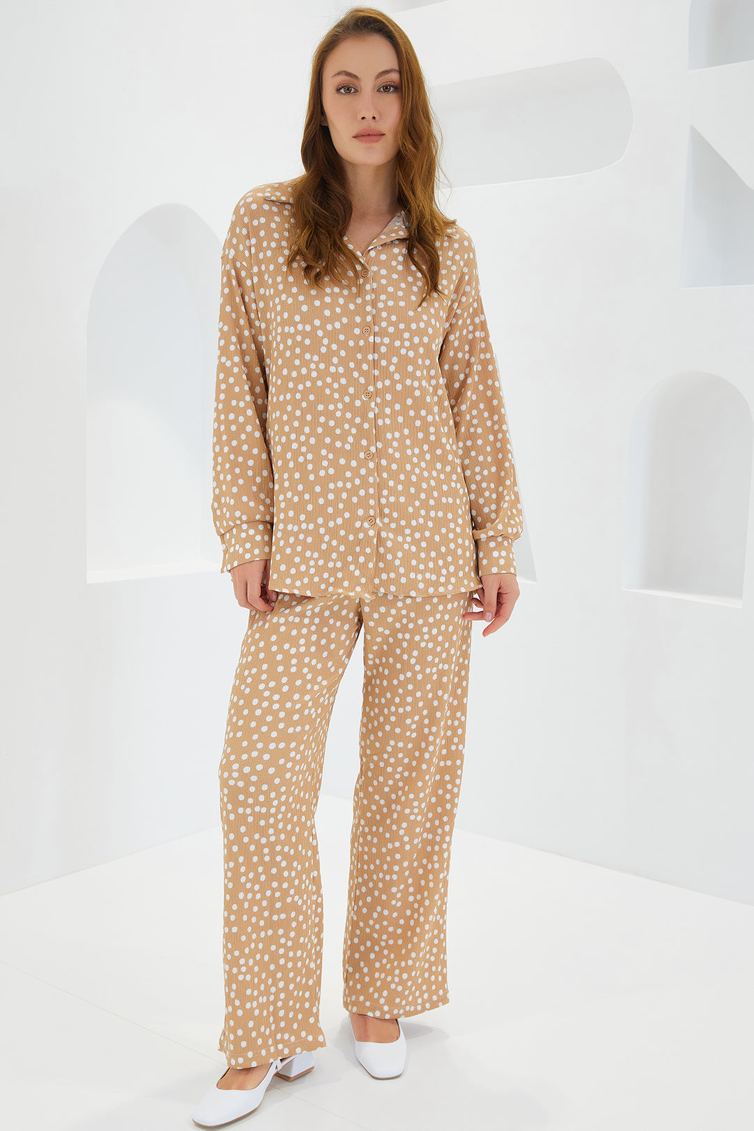 Bigdart Ensemble tricot à pois beige écru pour femme 5858 - Beige