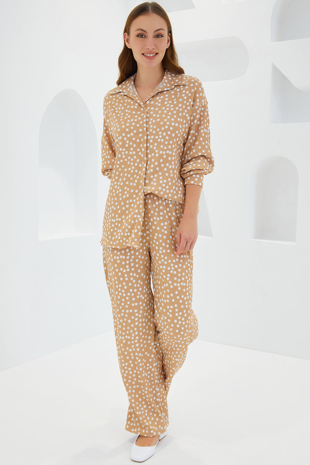 Bigdart Ensemble tricot à pois beige écru pour femme 5858 - Beige