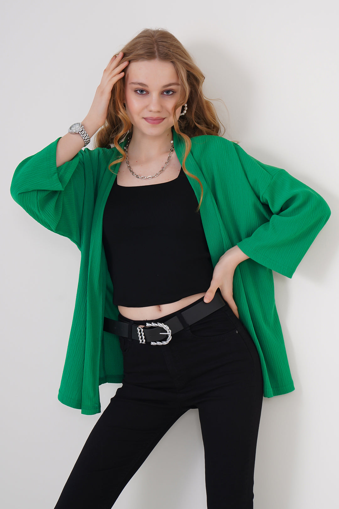 Bigdart 5862 Kimono tricoté - Vert