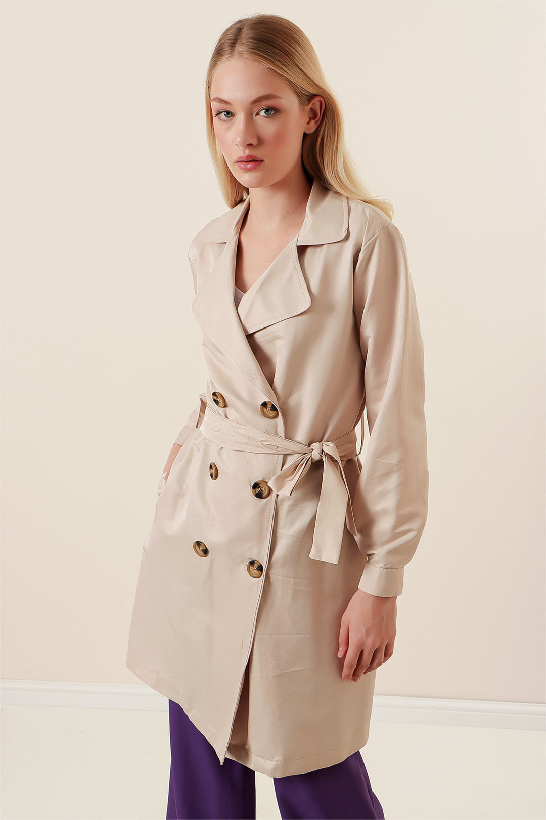 Bigdart 5864 Trench court à col croisé - Beige