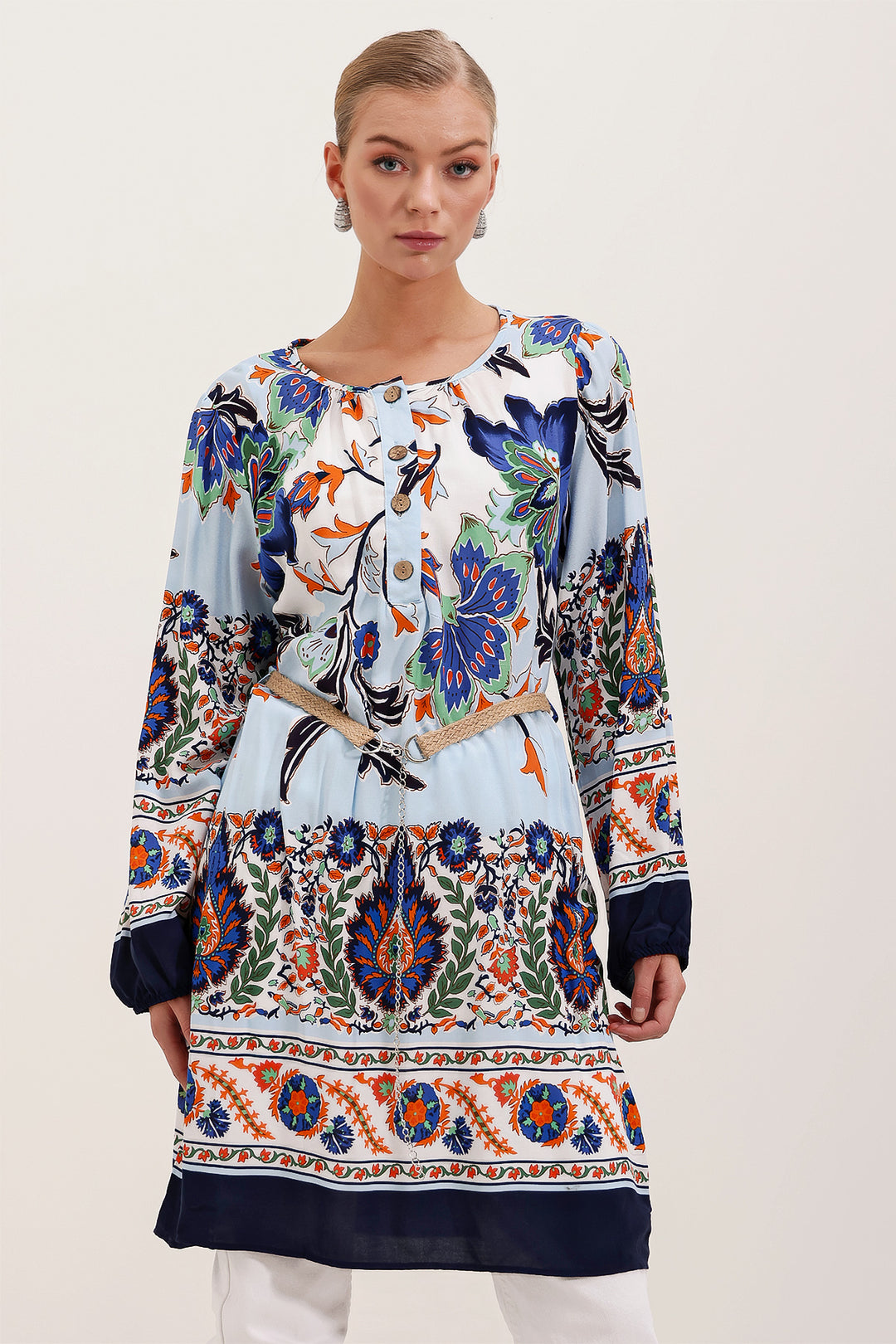 Bigdart 5902 Robe Imprimée Ceinturée - Bleu marine