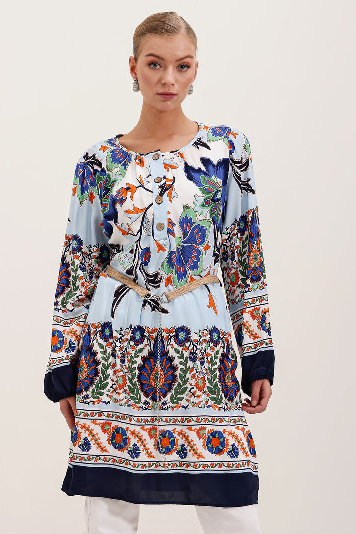 Bigdart 5902 Robe Imprimée Ceinturée - Bleu marine