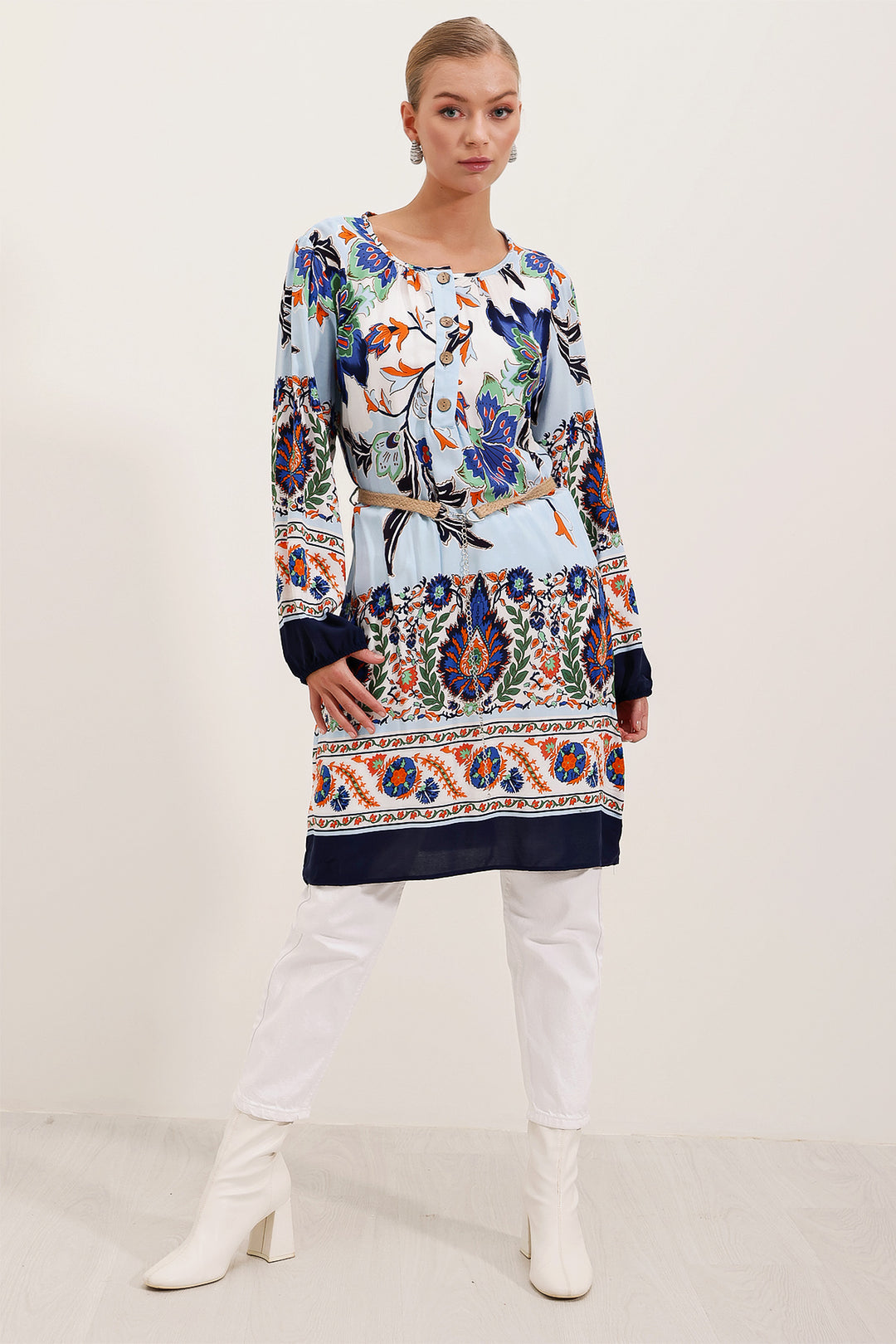 Bigdart 5902 Robe Imprimée Ceinturée - Bleu marine