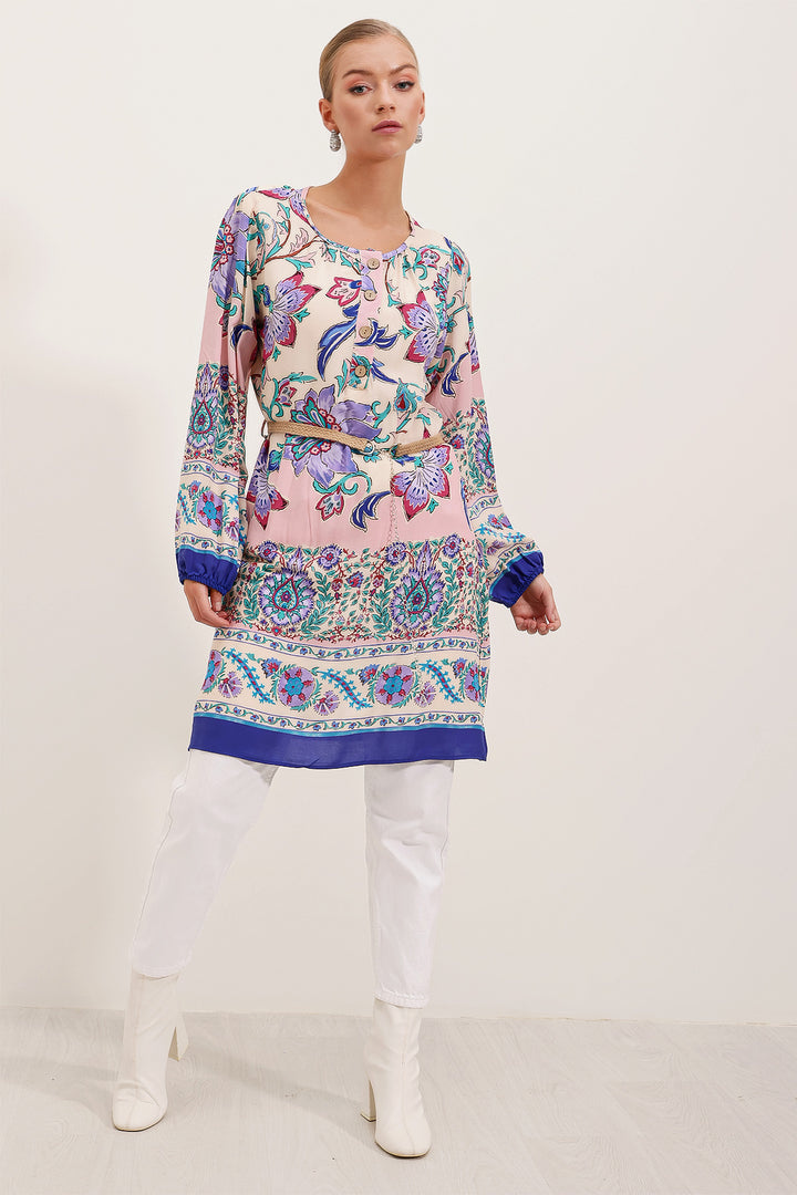 Bigdart 5902 Robe Imprimée Ceinturée - Violet