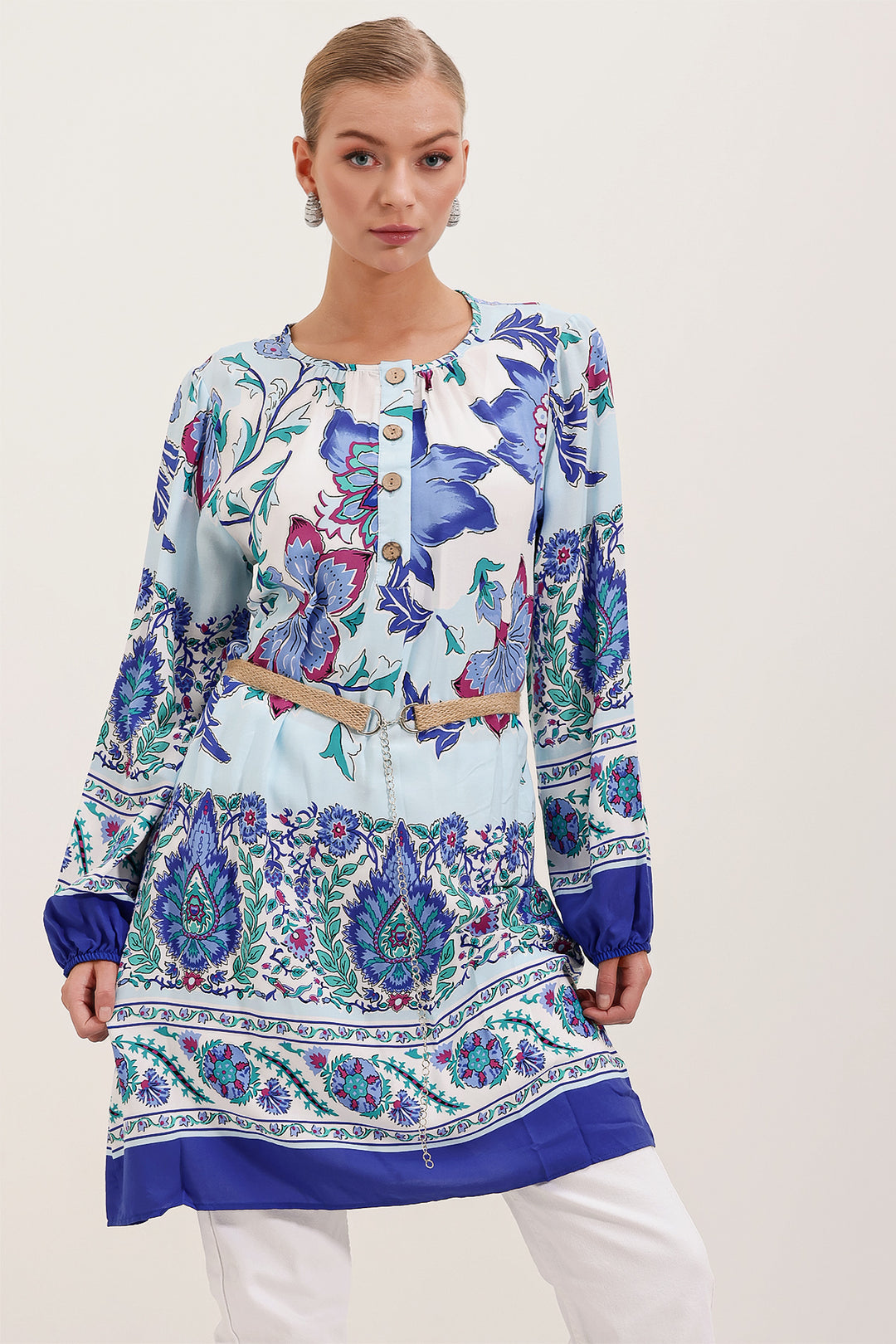 Bigdart 5902 Robe Imprimée Ceinturée - Bleu roi