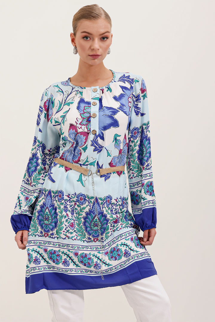 Bigdart 5902 Robe Imprimée Ceinturée - Bleu roi
