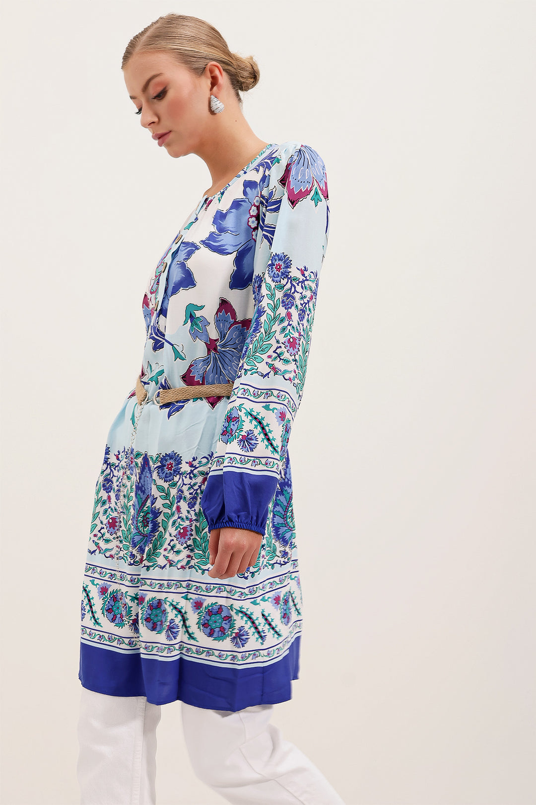 Bigdart 5902 Robe Imprimée Ceinturée - Bleu roi