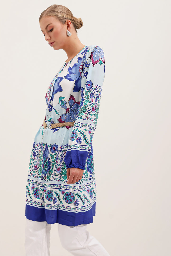 Bigdart 5902 Robe Imprimée Ceinturée - Bleu roi