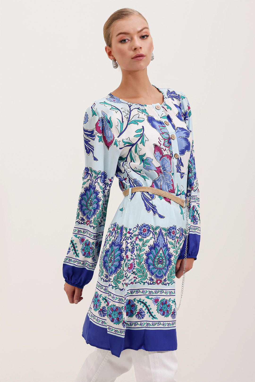 Bigdart 5902 Robe Imprimée Ceinturée - Bleu roi
