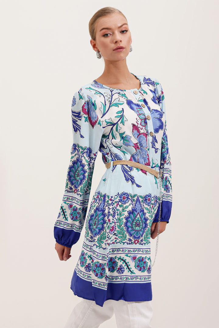 Bigdart 5902 Robe Imprimée Ceinturée - Bleu roi