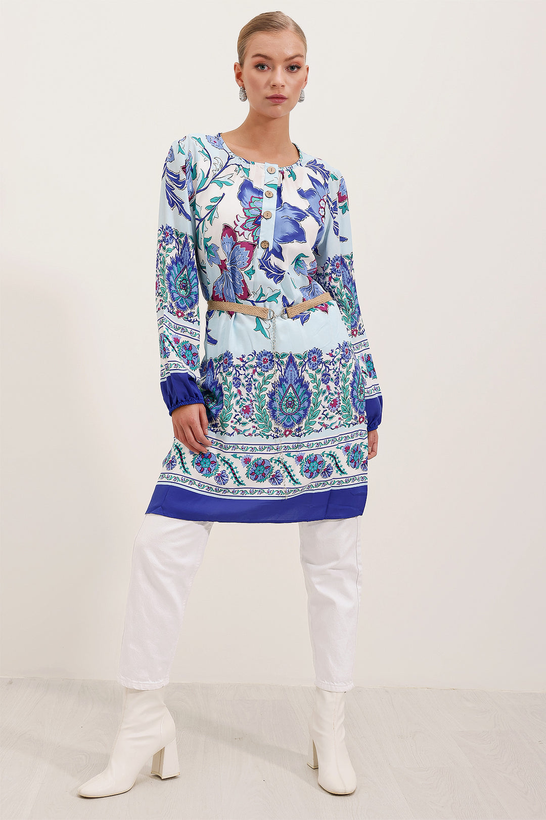 Bigdart 5902 Robe Imprimée Ceinturée - Bleu roi