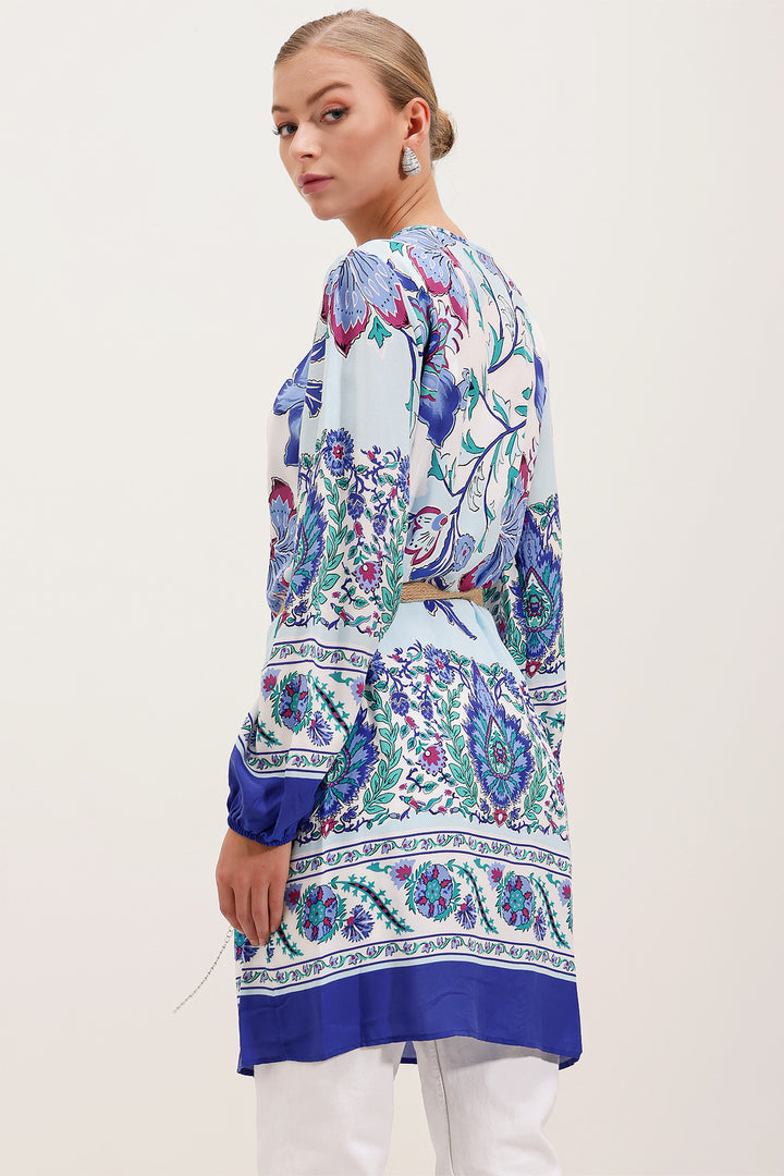 Bigdart 5902 Robe Imprimée Ceinturée - Bleu roi