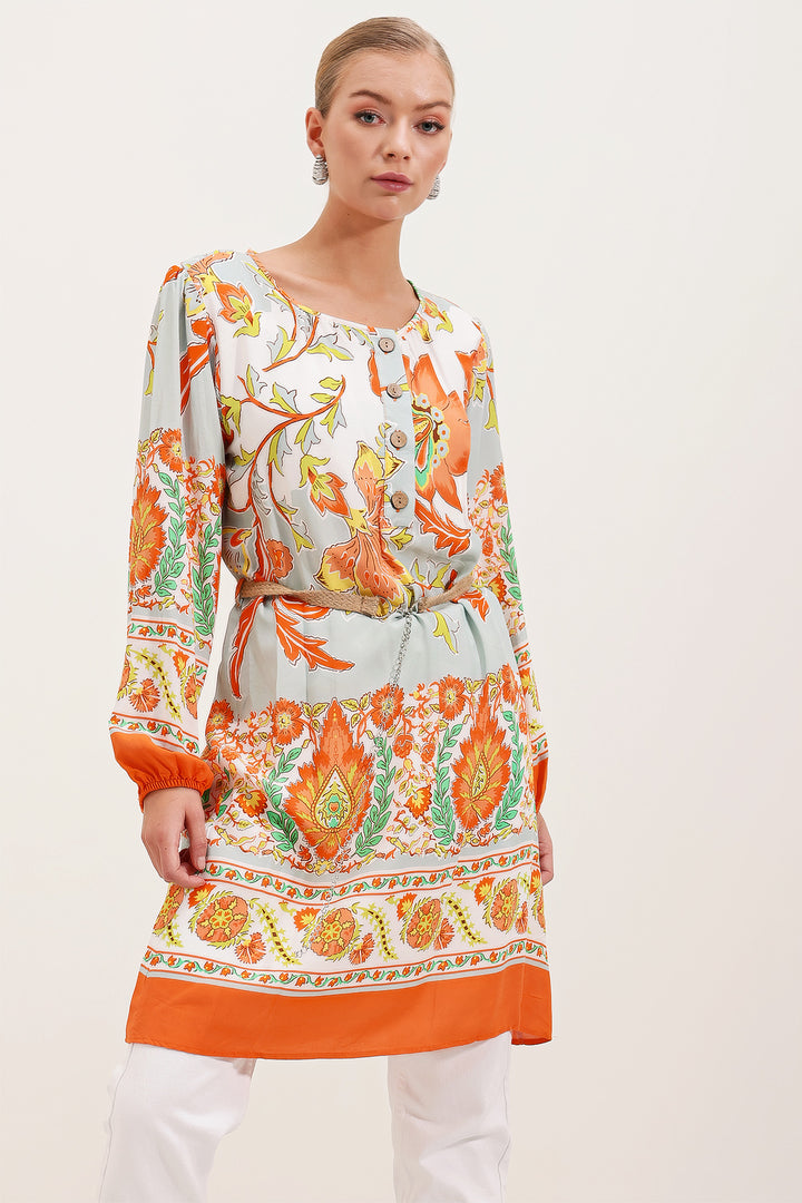 Bigdart 5902 Robe Imprimée Ceinturée - Orange