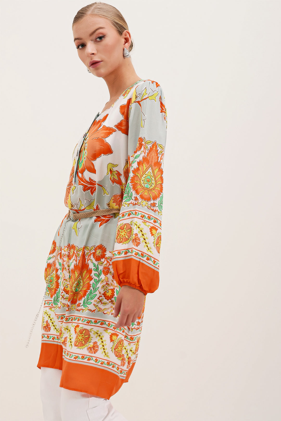 Bigdart 5902 Robe Imprimée Ceinturée - Orange