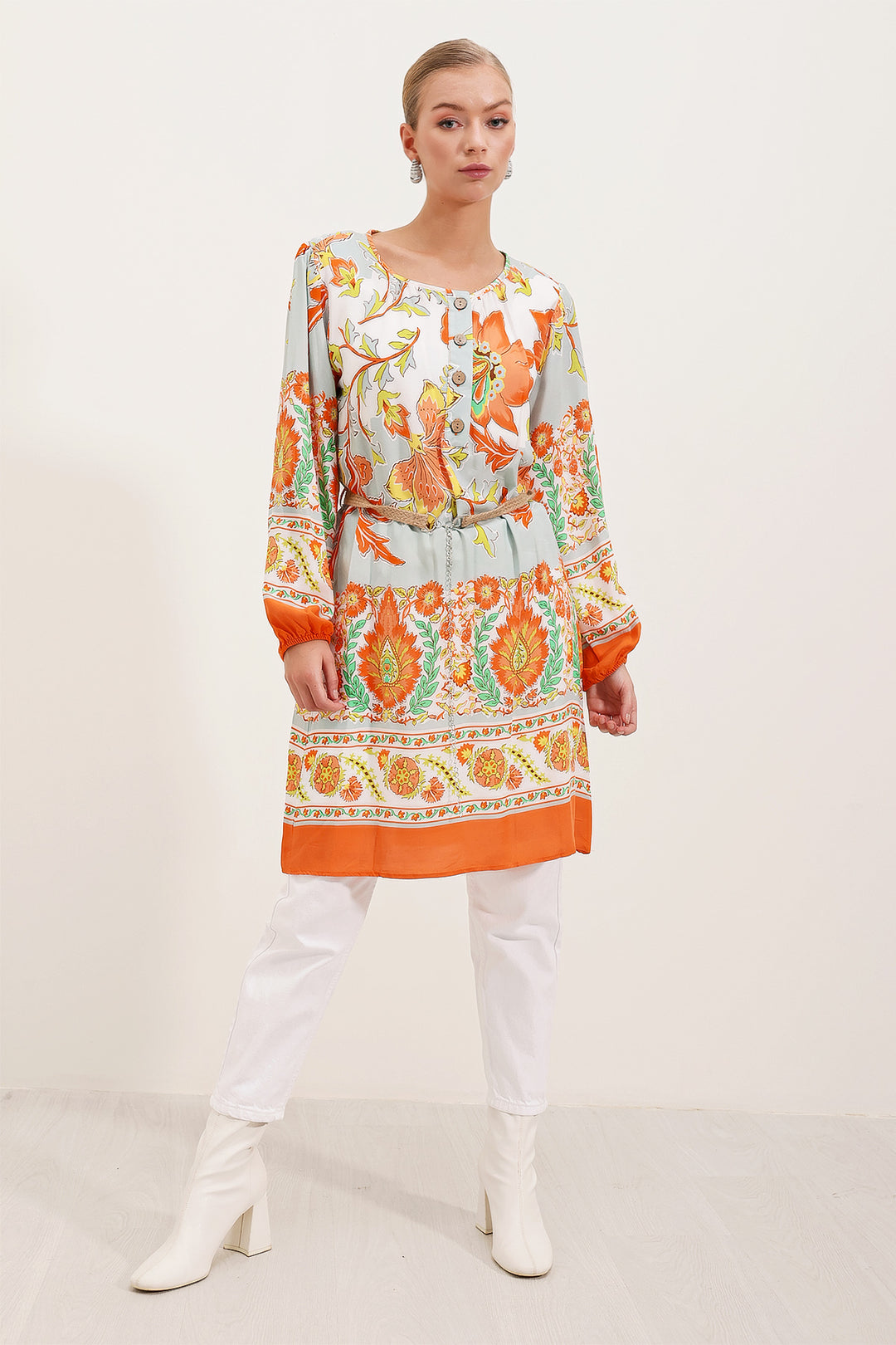 Bigdart 5902 Robe Imprimée Ceinturée - Orange