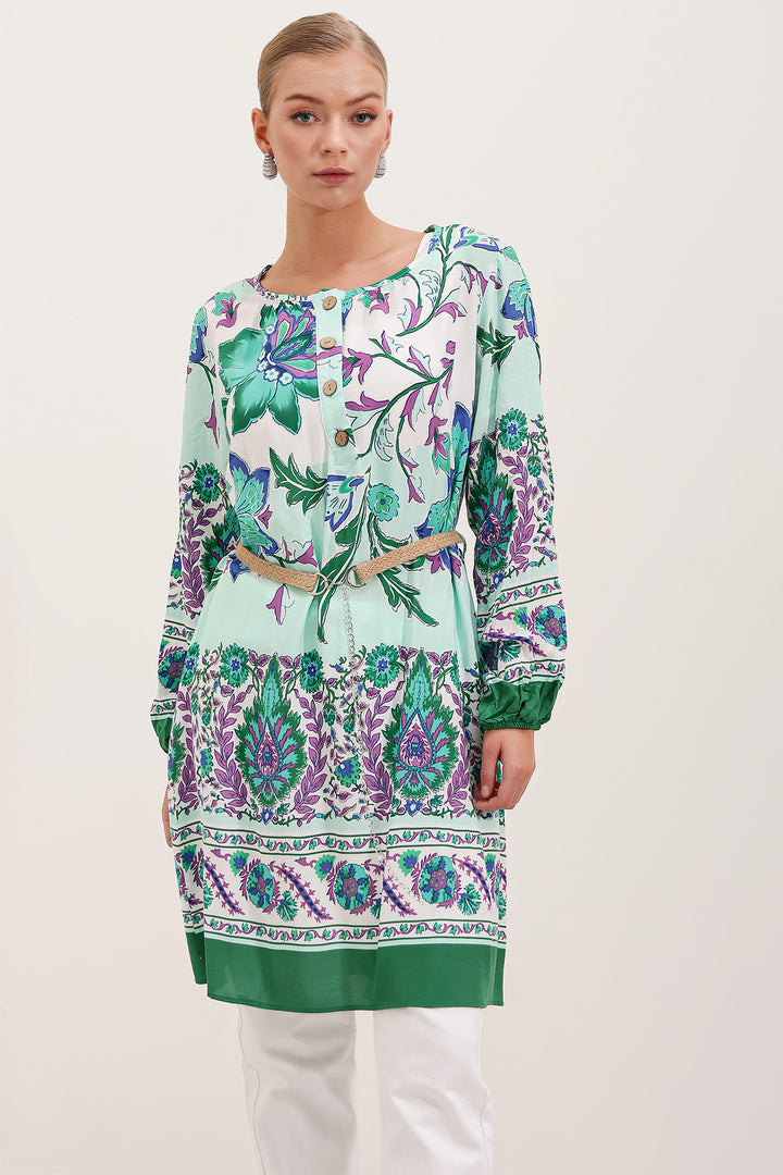 Bigdart Robe à motifs avec ceinture 5902 - Vert