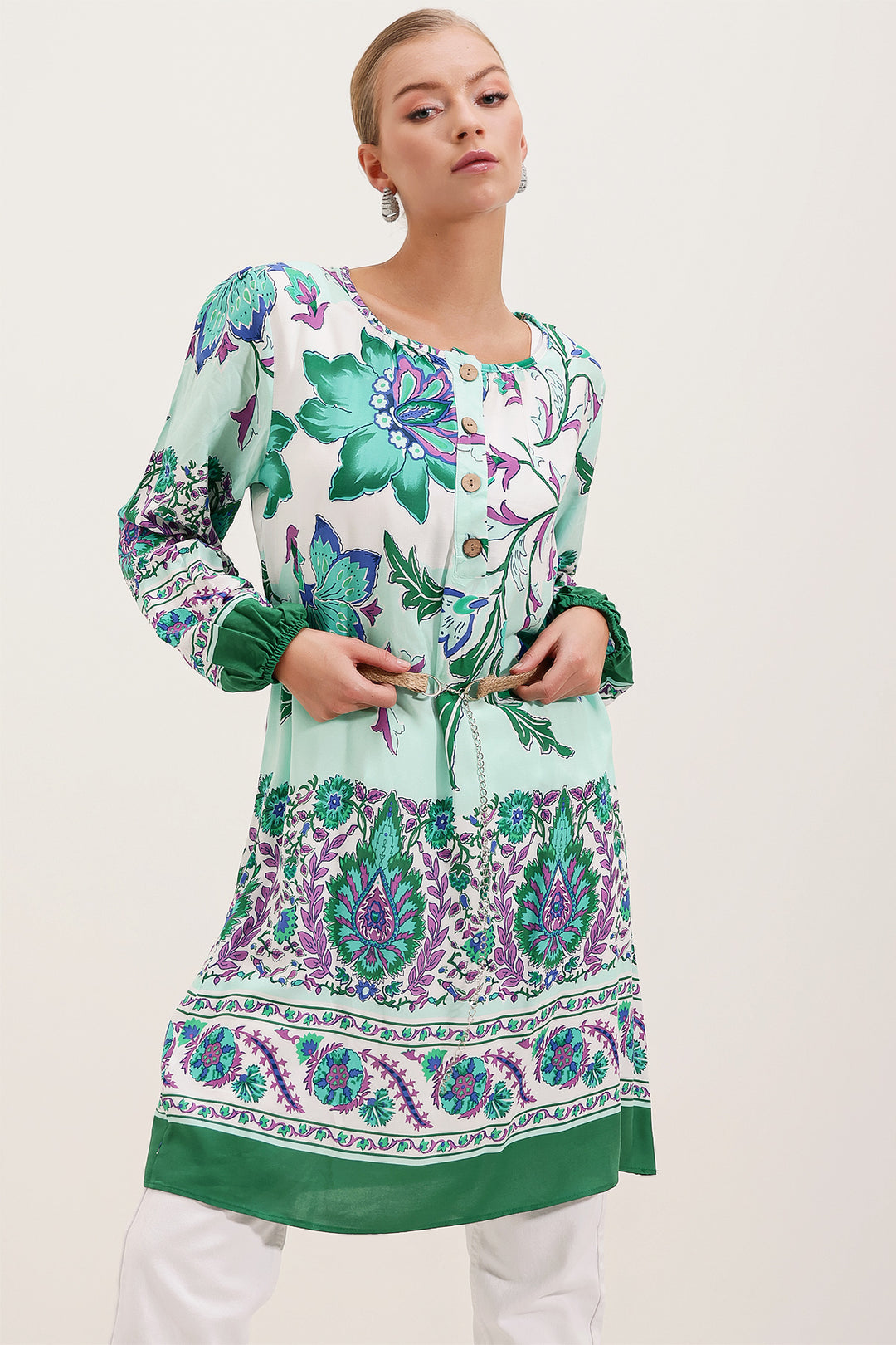 Bigdart 5902 Robe Imprimée Ceinturée - Vert