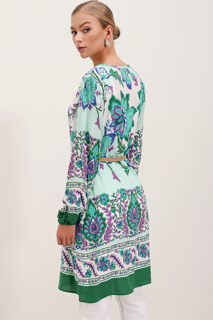 Bigdart Robe à motifs avec ceinture 5902 - Vert