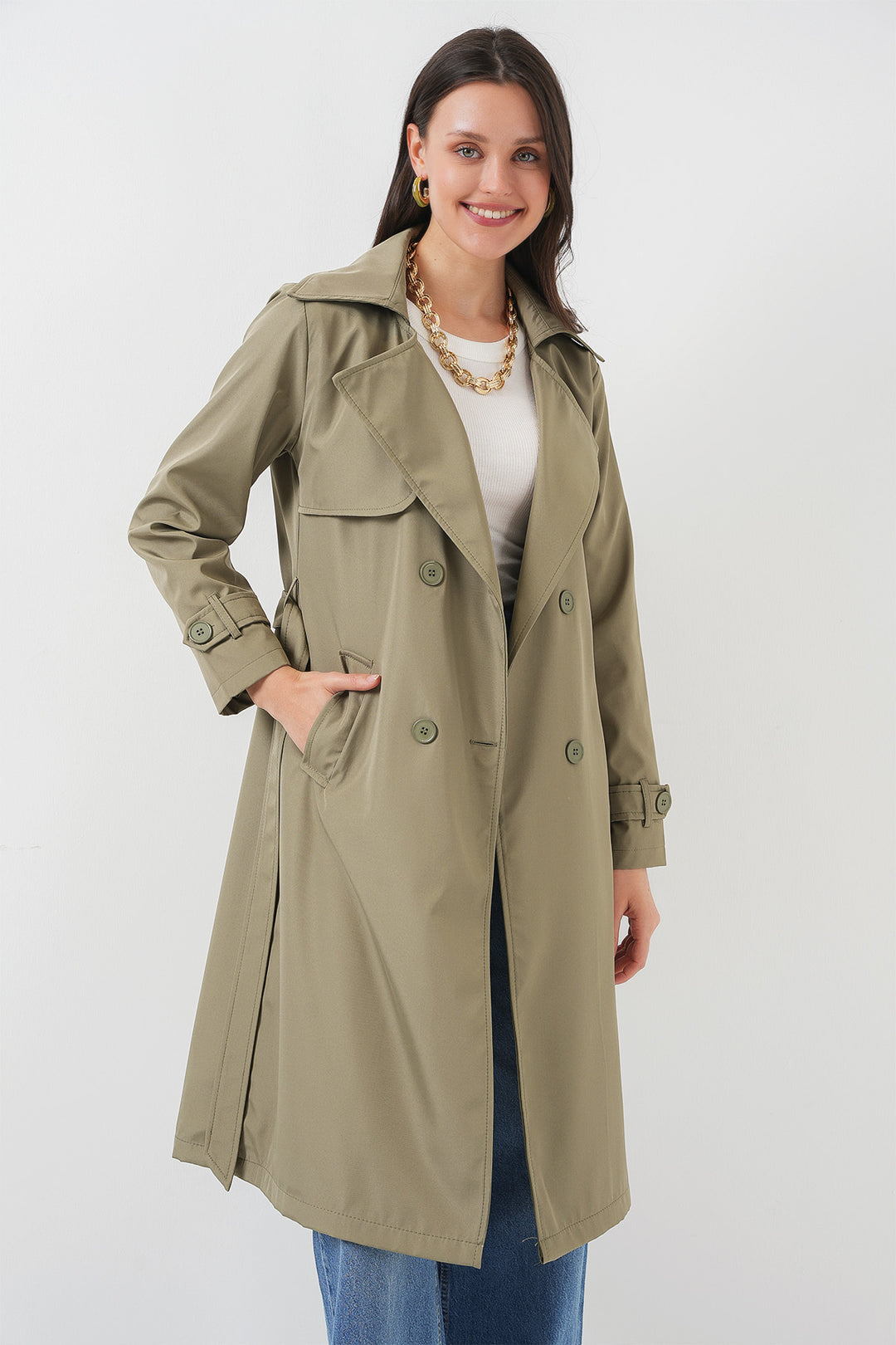 Bigdart Trench-coat à col croisé 5918 - Vert amande