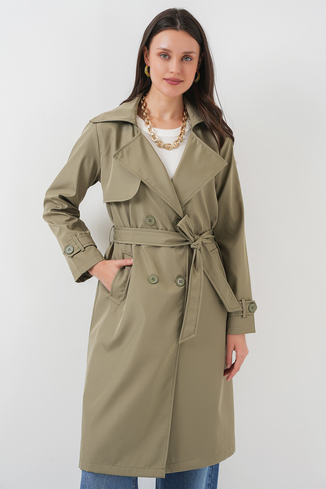 Bigdart Trench-coat à col croisé 5918 - Vert amande