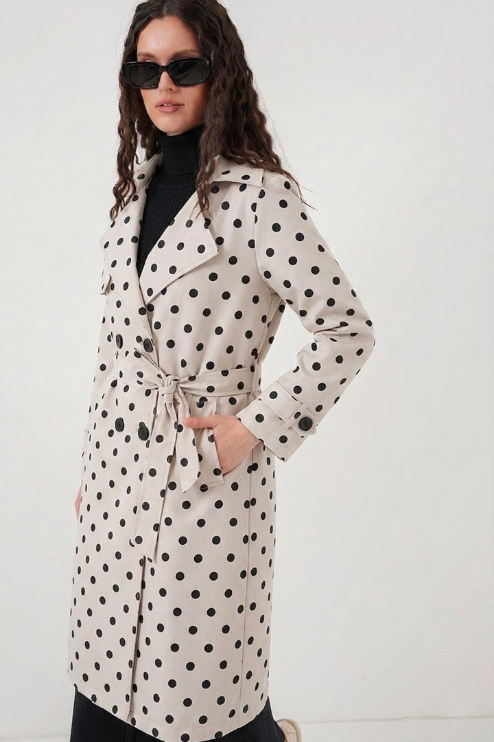 Bigdart 5918 Manteau trench croisé à pois pour femme - Écru