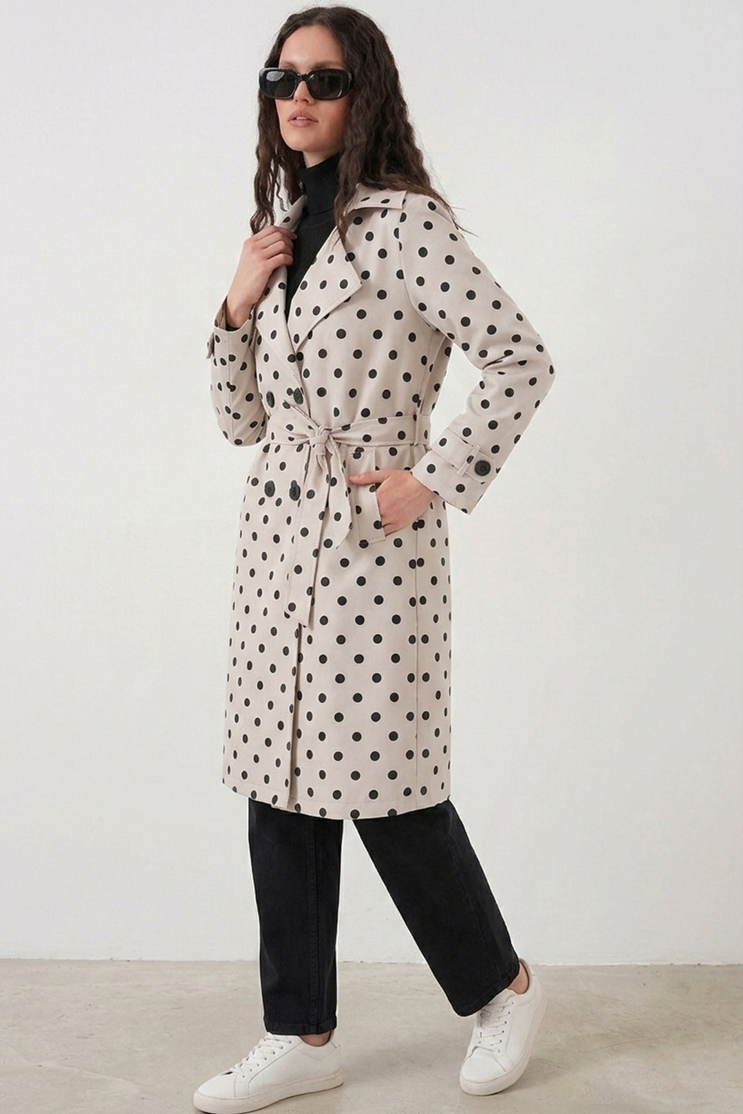 Bigdart 5918 Manteau trench croisé à pois pour femme - Écru