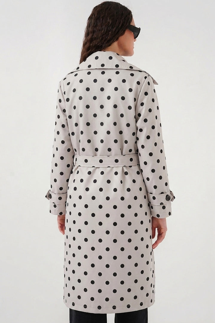 Bigdart 5918 Manteau trench croisé à pois pour femme - Écru