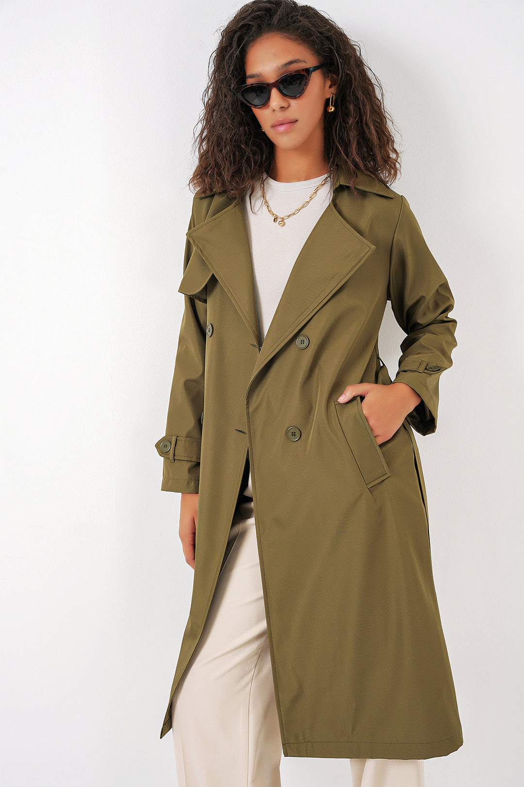 Bigdart 5918 Trench Coat à Col Croisé - Kaki