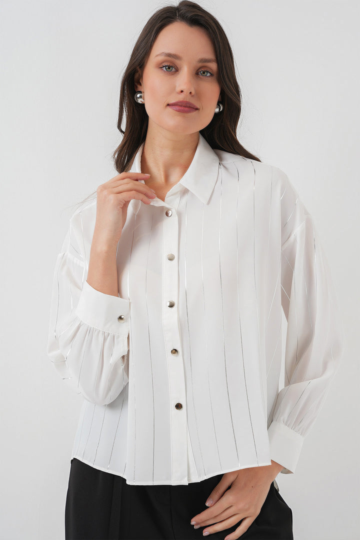 Bigdart Chemise à rayures argentées blanches pour femme 5924 - Blanc