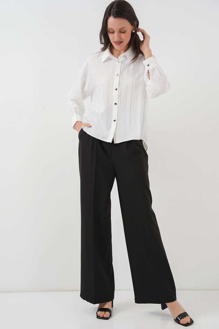 Bigdart Chemise à rayures argentées blanches pour femme 5924 - Blanc